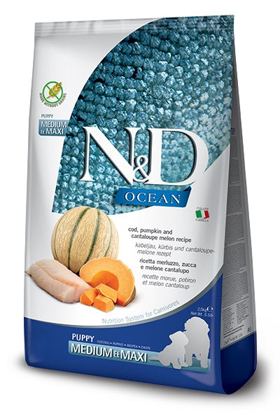 Farmina dog ocean cod pumpkin & cantaloupe melon - puppy medium & maxi, 12 kg