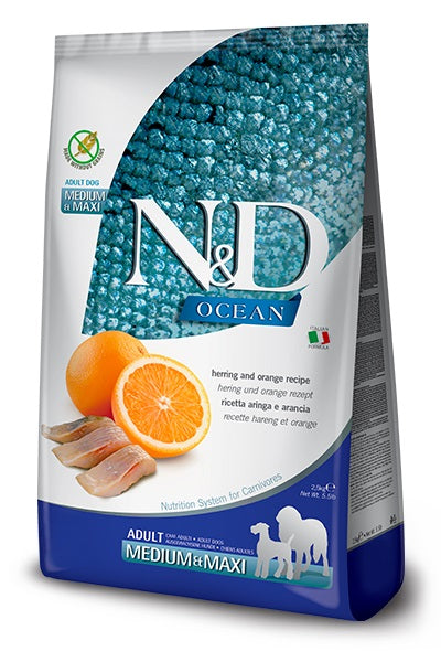 Farmina dog ocean herring & orange - adult medium & maxi, 12 kg