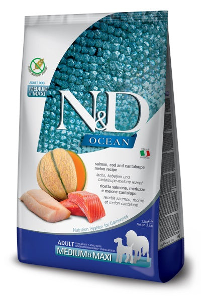 Farmina dog ocean salmon cod & cantaloupe melon - adult medium & maxi, 12 kg