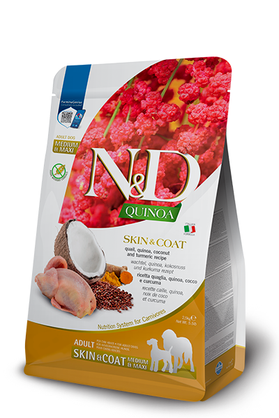 Farmina dog quinoa skin & coat quail & coconut - adult medium & maxi, 7kg