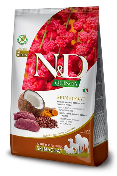Farmina dog quinoa skin & coat venison & coconut - adult medium & maxi, 7 kg