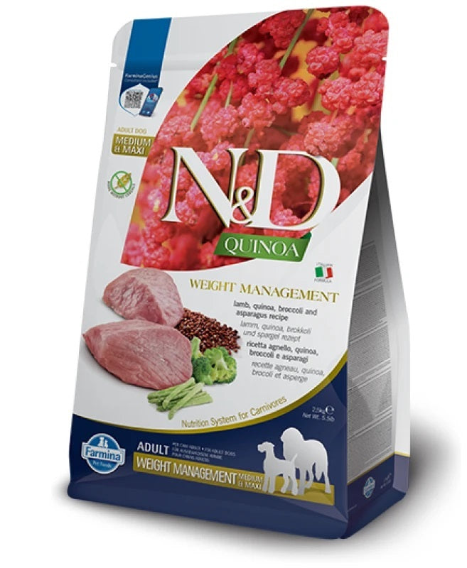 Farmina dog quinoa weight management lamb & broccoli - adult medium & maxi, 7 kg