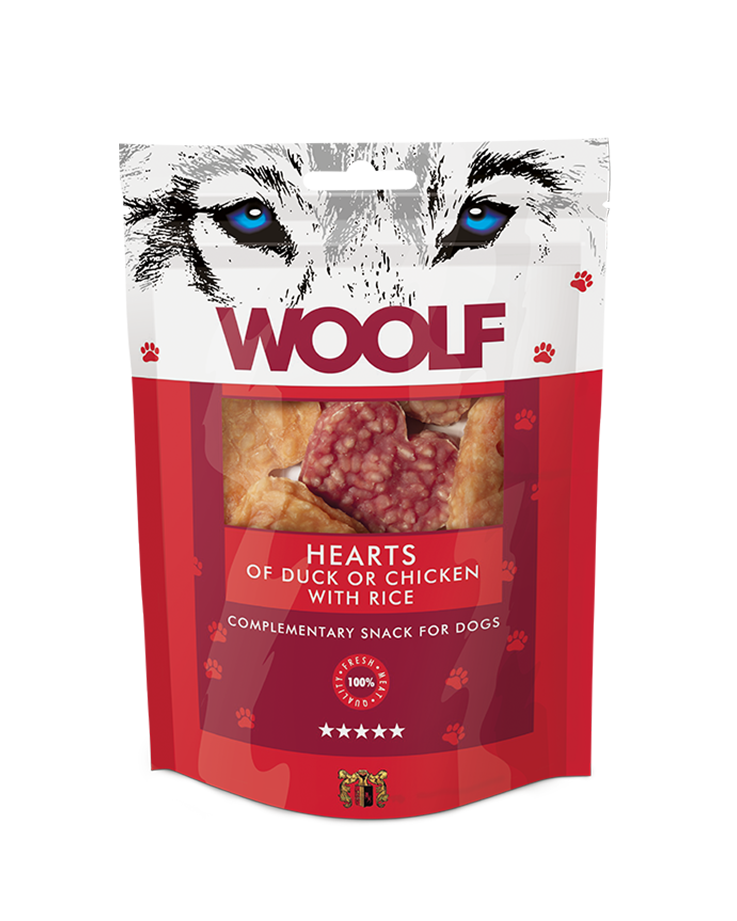 Woolf - hjerter av and eller kylling med ris 100g