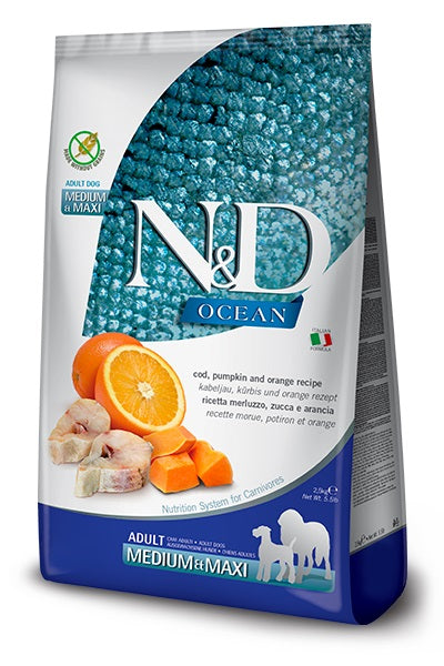 Farmina N&D ocean cod, pumpkin & orange – adult medium & maxi, 12 kg